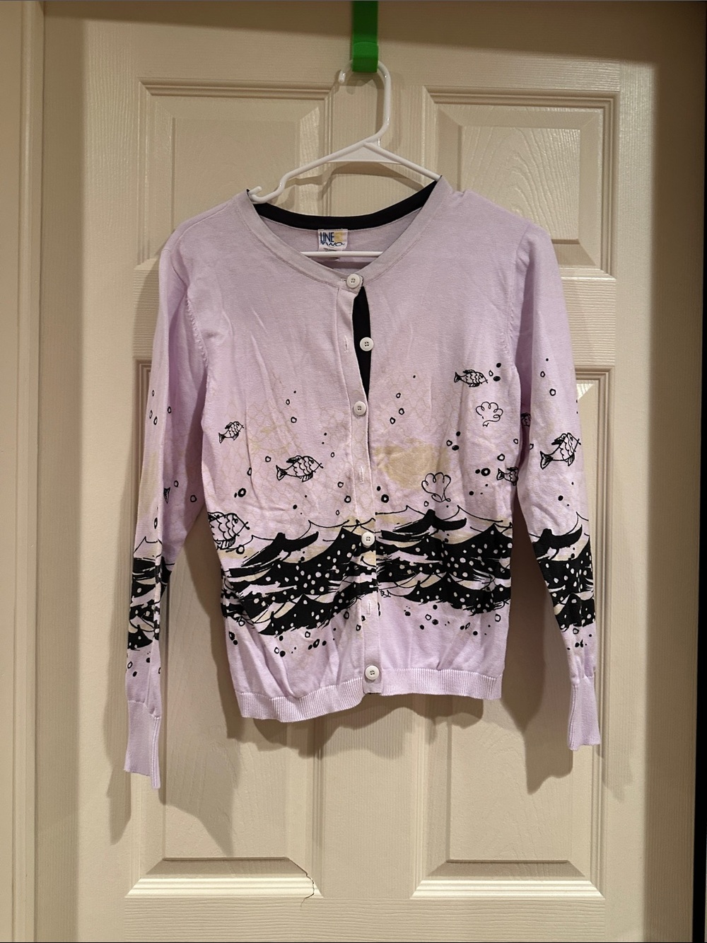 Light Purple Graphic Cardigan Sweater with Ocean Motif